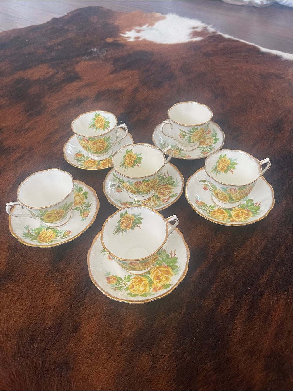 Vintage Yellow Rose Teacup and Saucer Set - 6 Pieces Royal Albert